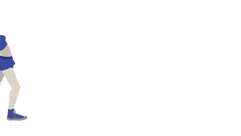 A zombified cheerleader flopped over backwards and walking across the screen, tongue hanging from her mouth and dragging her left foot.