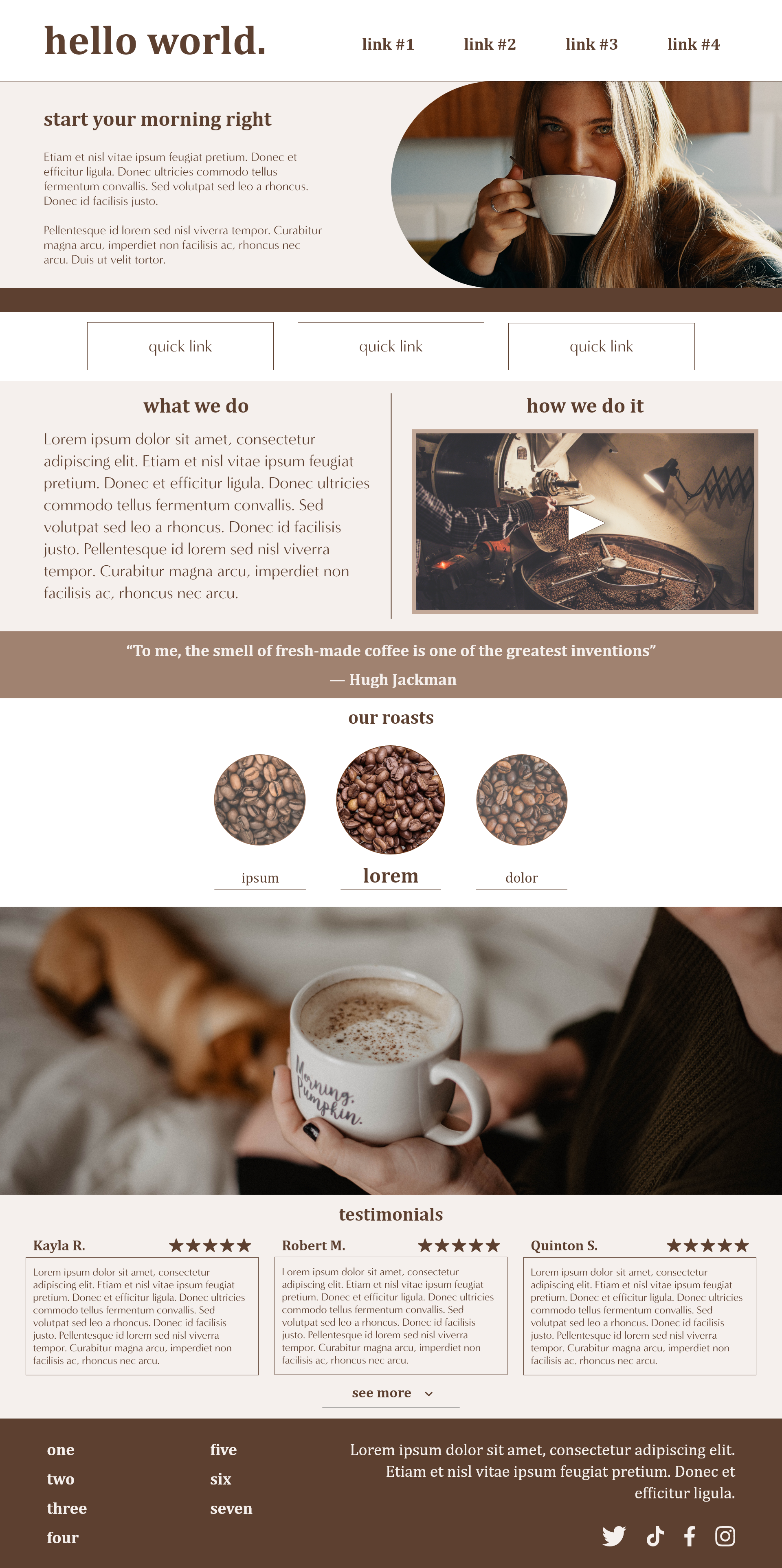 Landing page for fictional coffee brand